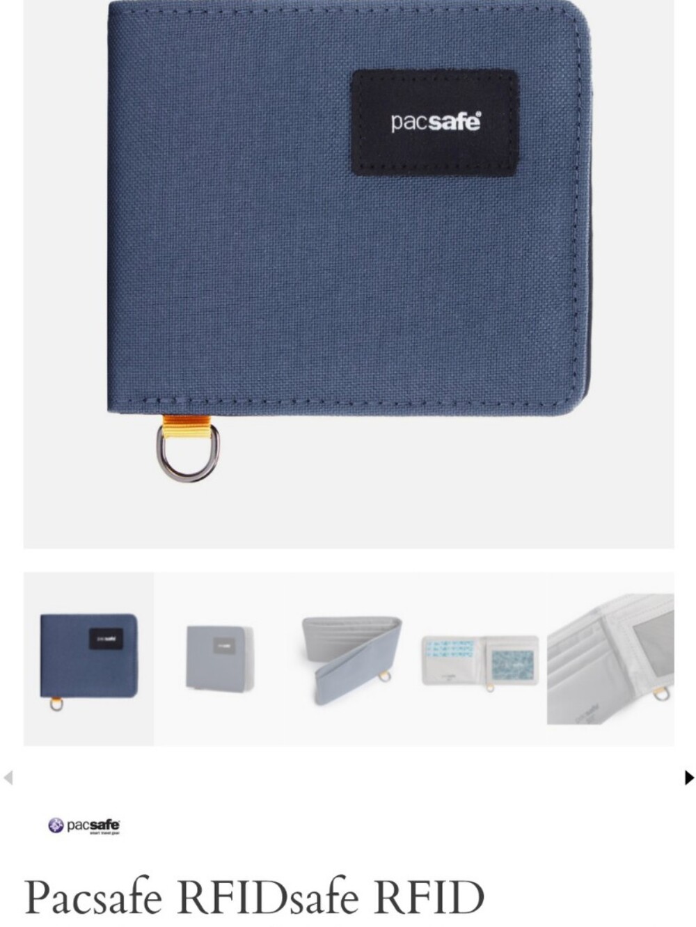 Pacsafe Navy Blue/ Gray Men's Bi Fold Wallet With Key Ring